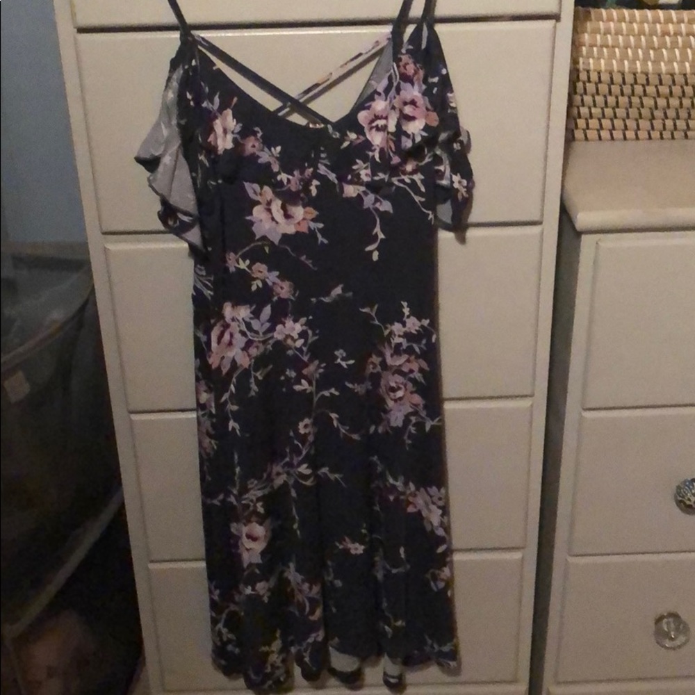 Navy blue mini skater girl dress